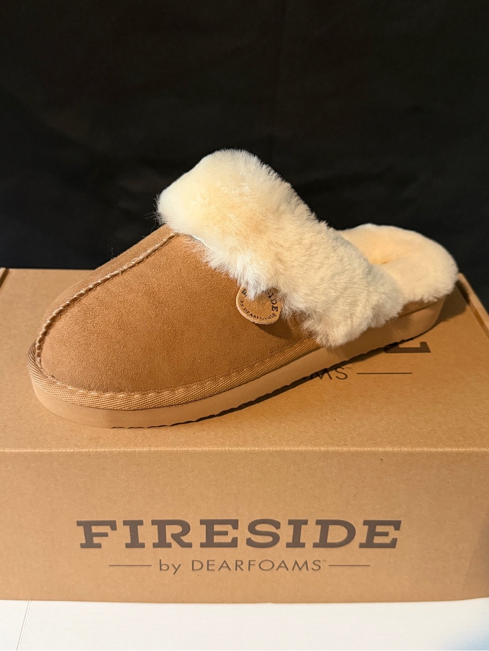 dearfoams Chestnut Suede Faux-Shearling Mule Slippers